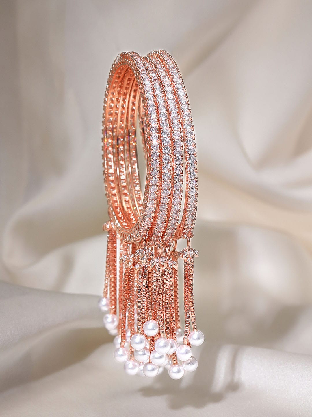 

Rubans Set Of 4 18KT Rose Gold-Plated & Zircon-Studded Bangles