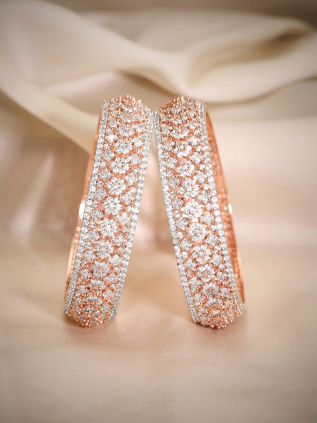 

Rubans Set Of 2 18Kt Rose Gold-Plated Stone-Studded Bangles