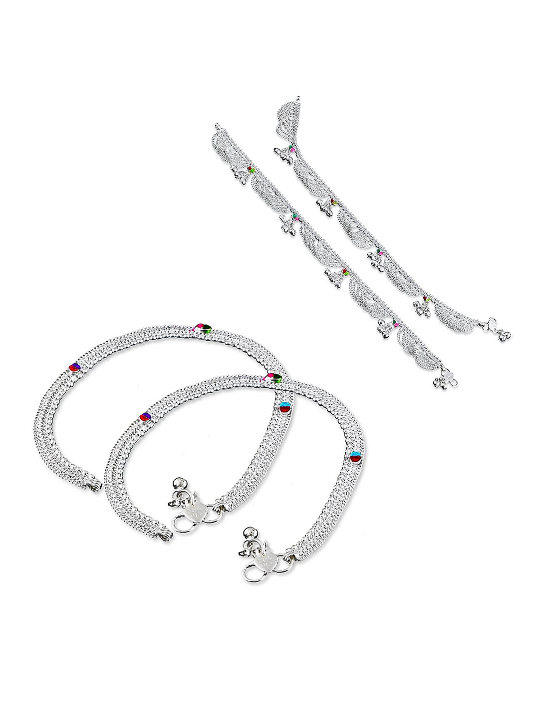 

RUHI COLLECTION Set Of 4 Silver-Plated Bridal Anklets