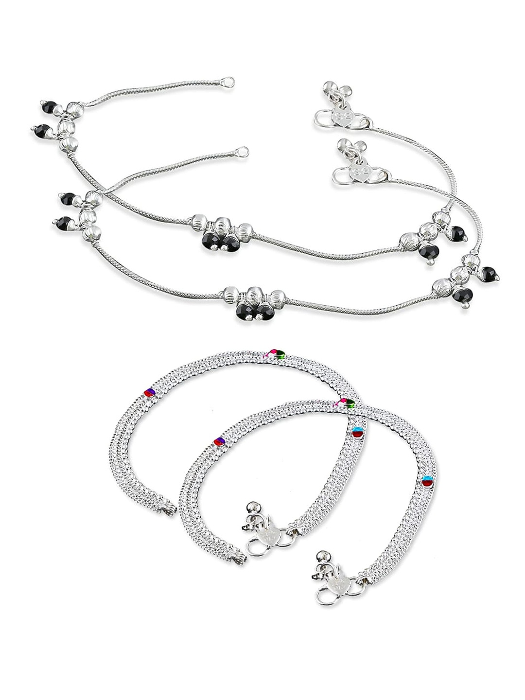 

RUHI COLLECTION Set Of 4 Silver-Plated Beaded Anklets