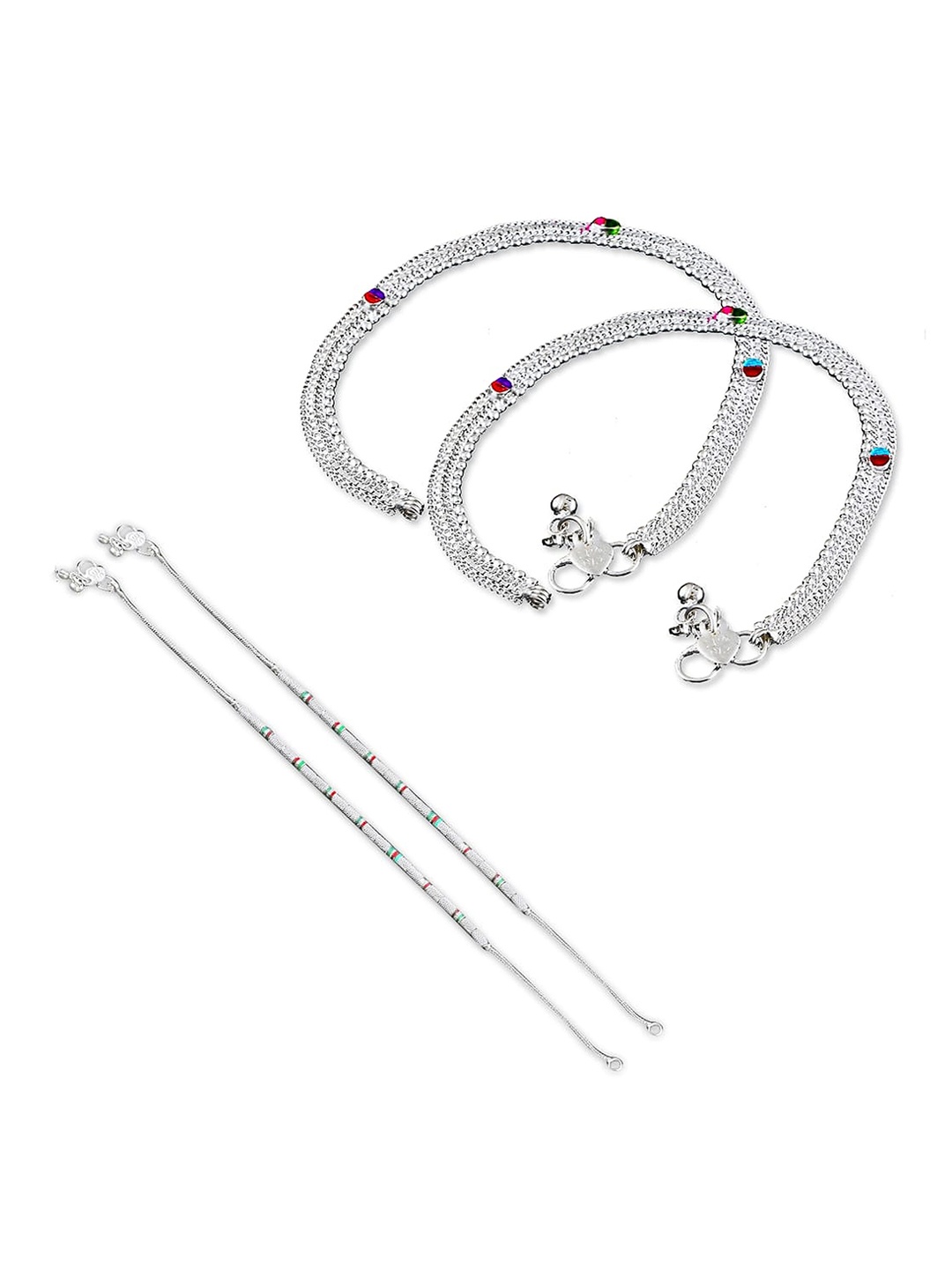 

RUHI COLLECTION Set Of 2 Silver-Plated Textured Anklets
