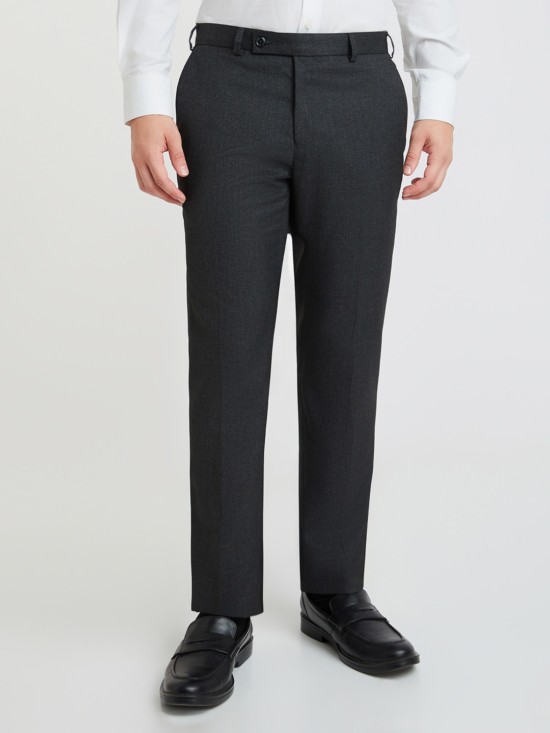 

Raymond Men Checked Slim Fit Flat Front Formal Trousers, Black
