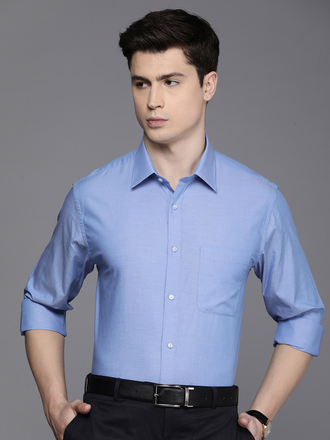 

Raymond Men Slim Fit Pure Cotton Formal Shirt, Blue
