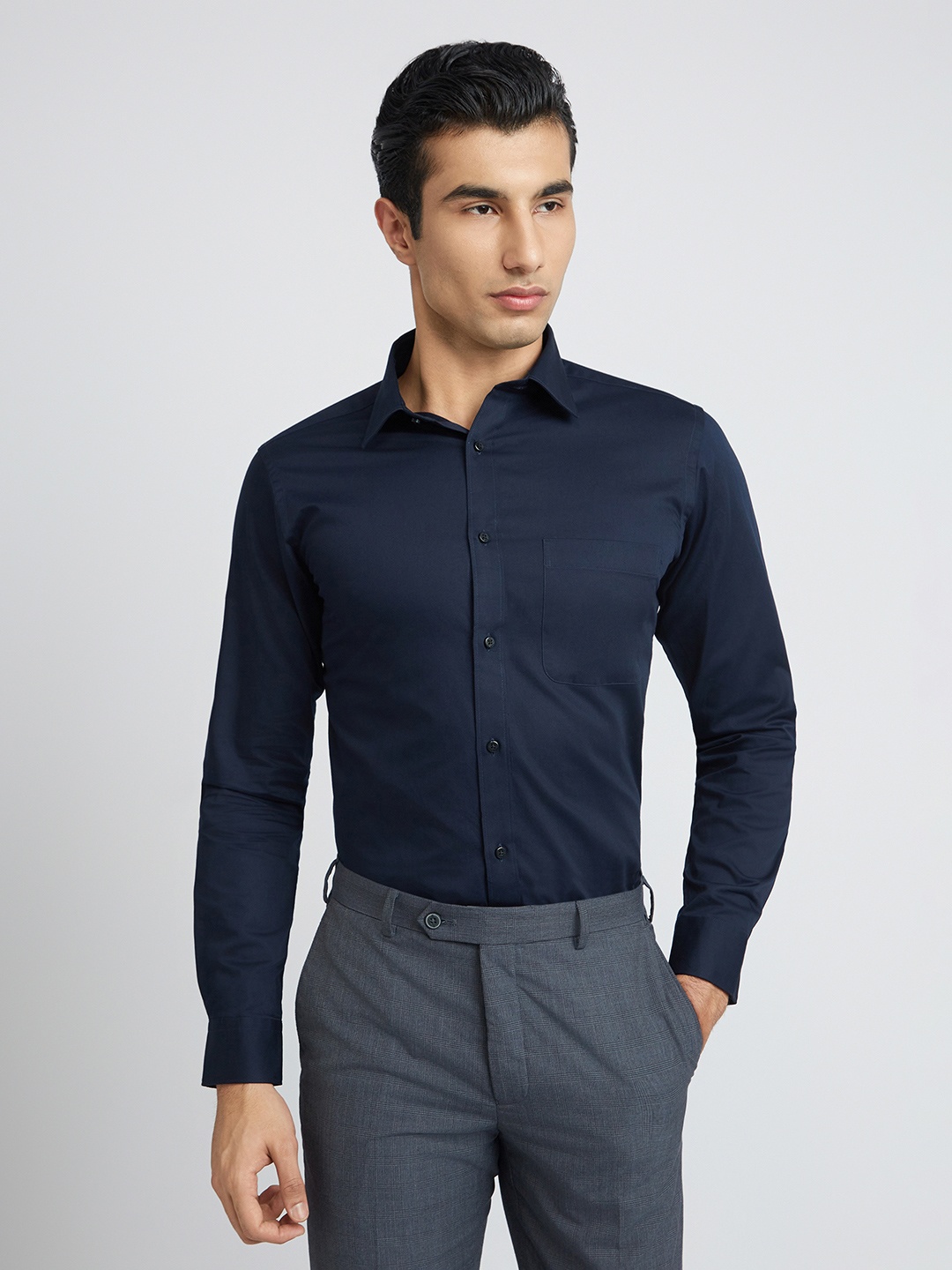 

Raymond Men Pure Cotton Slim Fit Opaque Formal Shirt, Navy blue