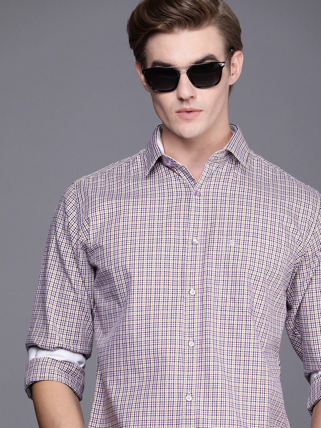 

Raymond Slim Fit Checked Pure Cotton Casual Shirt, Purple