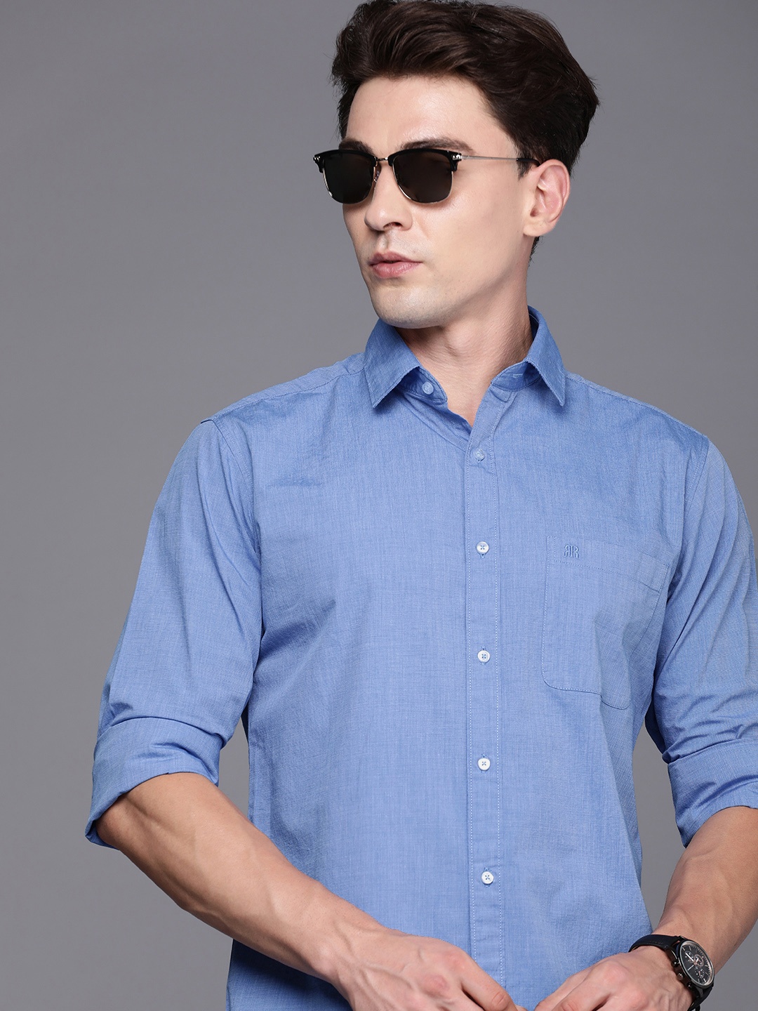 

Raymond Self Design Slim Fit Pure Cotton Casual Shirt, Blue
