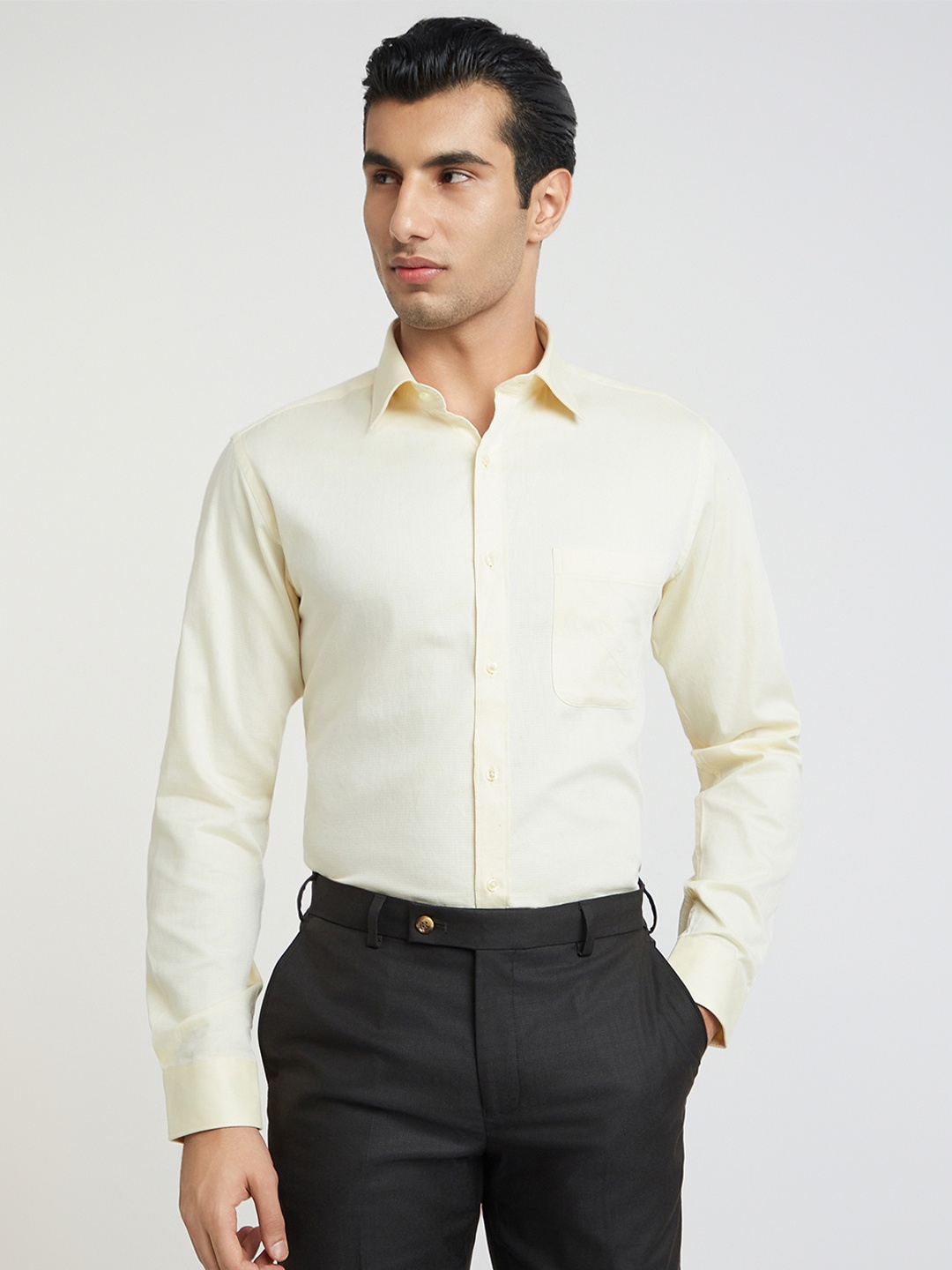 

Raymond Men Pure Cotton Textured Slim Fit Formal Shirt, Yellow