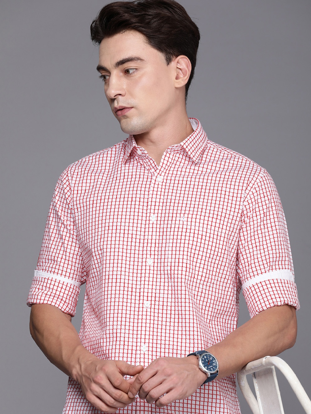 

Raymond Premium Slim Fit Pure Cotton Checked Casual Shirt, Red