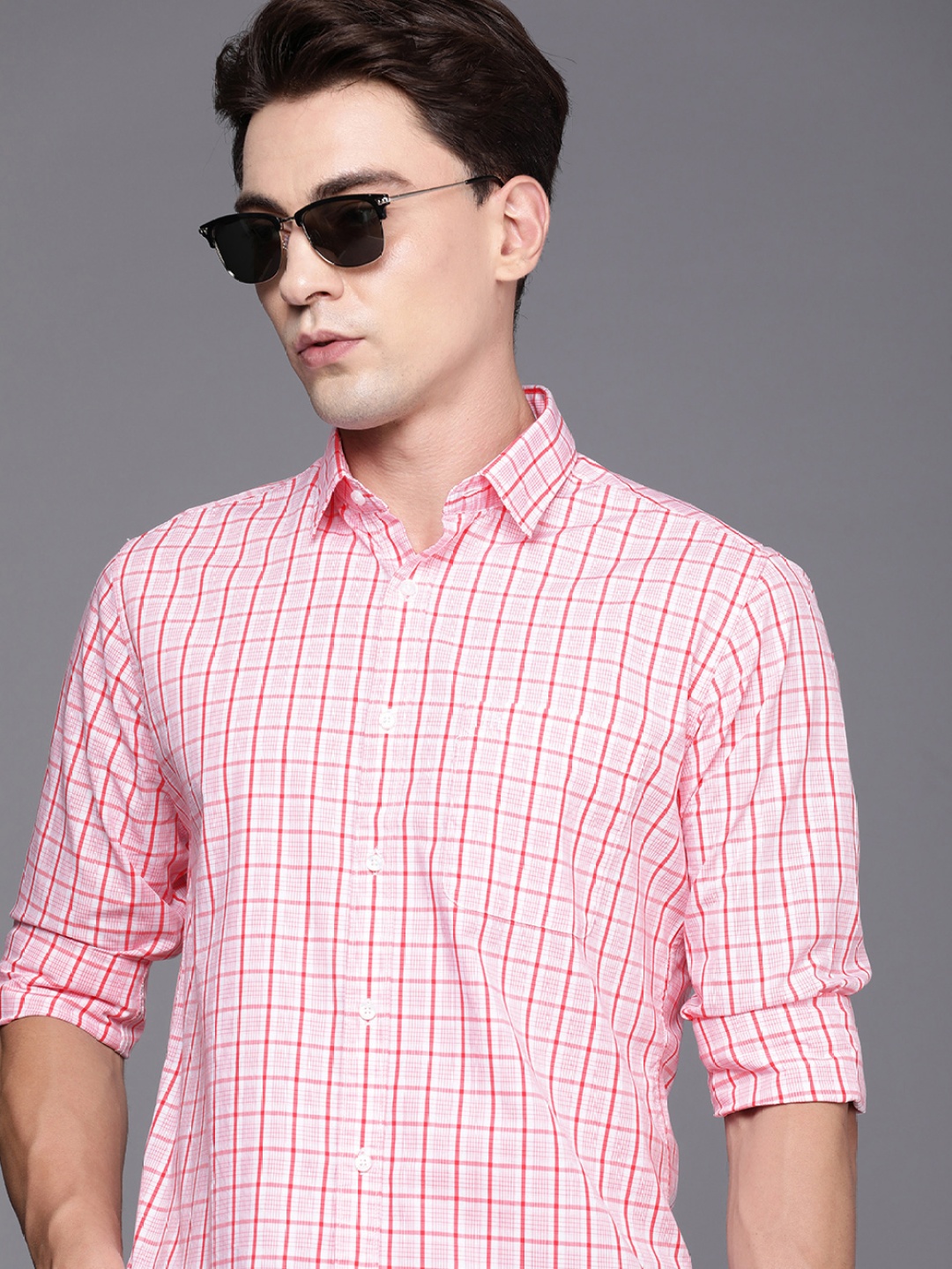 

Raymond Premium Slim Fit Pure Cotton Checked Casual Shirt, Pink