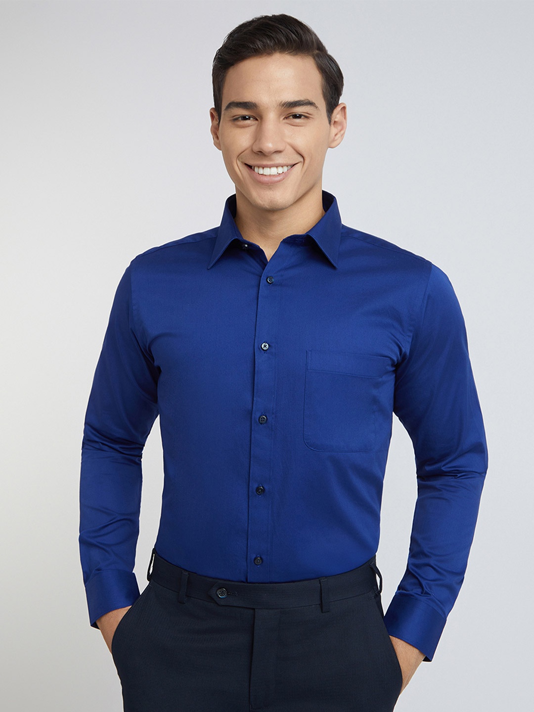 

Raymond Men Pure Cotton Slim Fit Opaque Formal Shirt, Navy blue