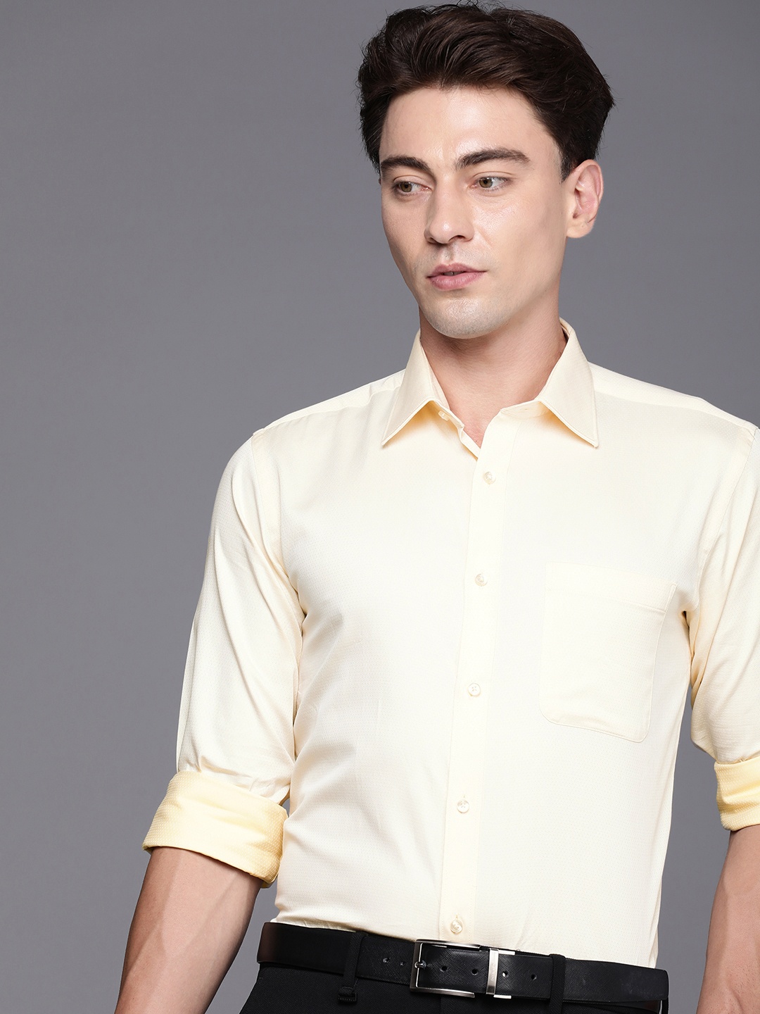 

Raymond Textured Slim Fit Pure Cotton Formal Shirt, Yellow