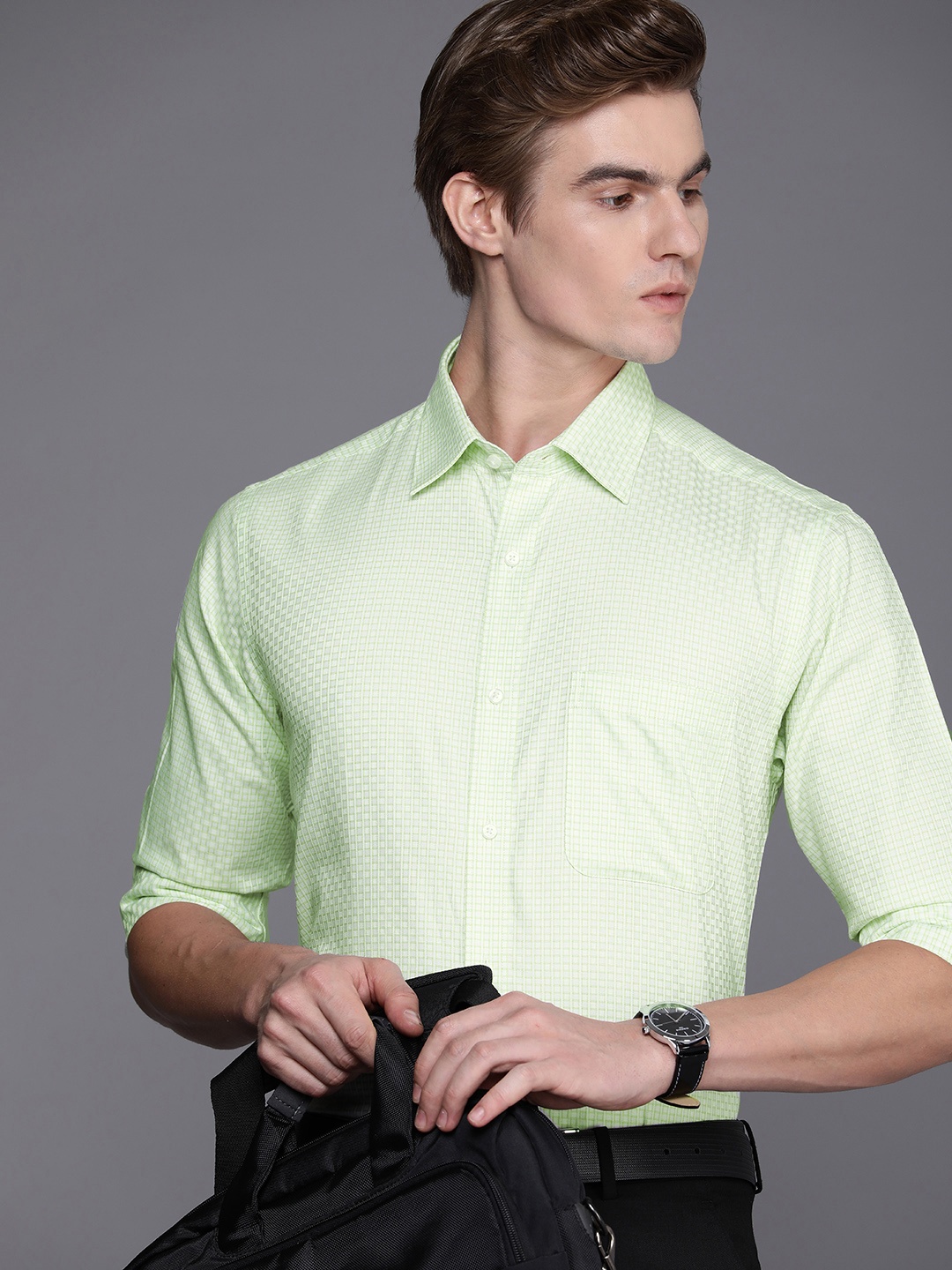 

Raymond Pure Cotton Self Design Slim Fit Formal Shirt, Green
