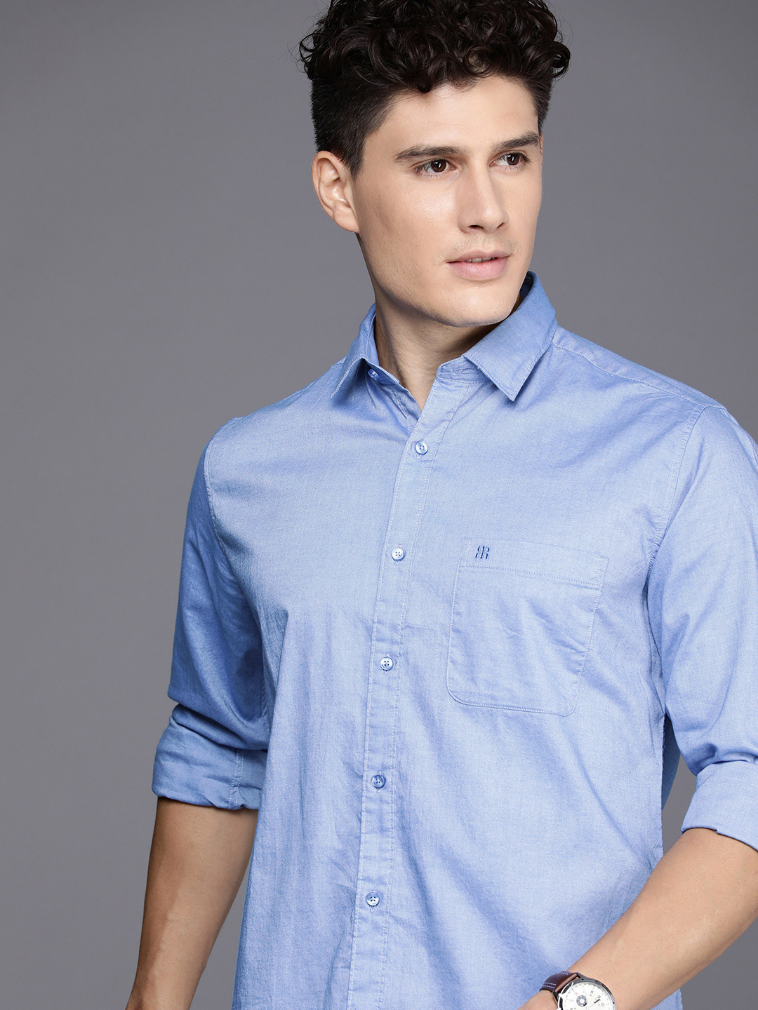 

Raymond Solid Slim Fit Pure Cotton Casual Shirt, Blue