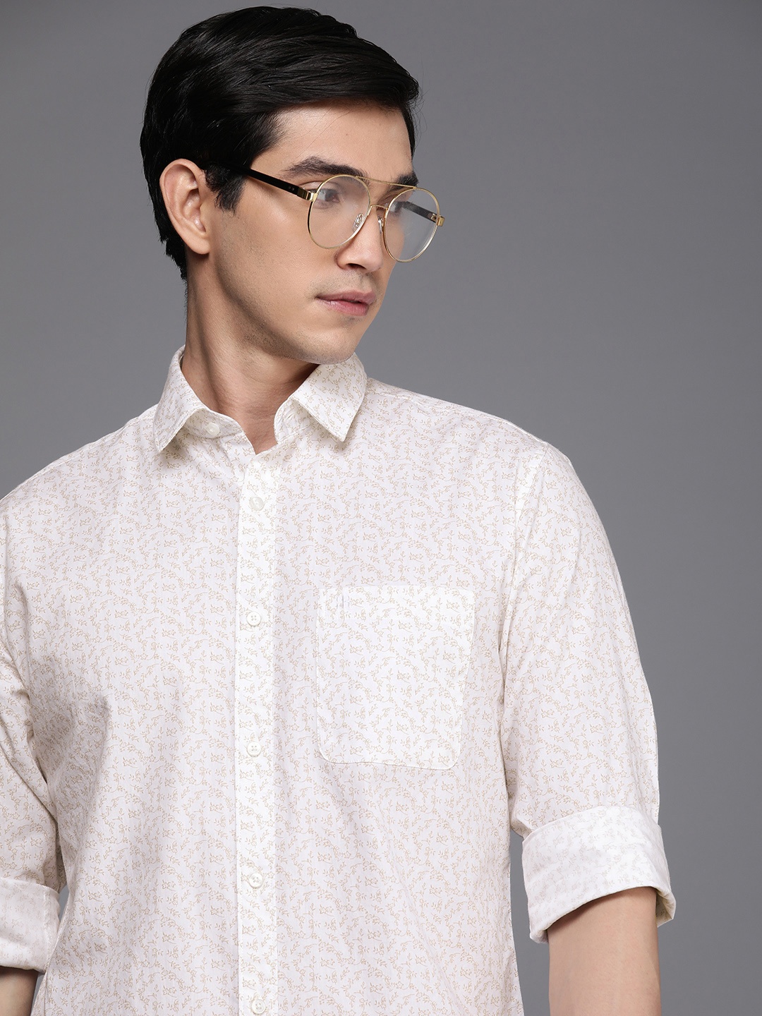

Raymond Slim Fit Floral Printed Pure Cotton Casual Shirt, White