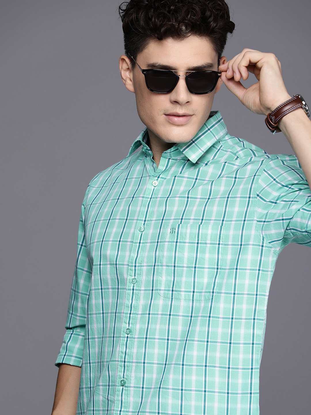 

Raymond Slim Fit Checked Pure Cotton Casual Shirt, Green