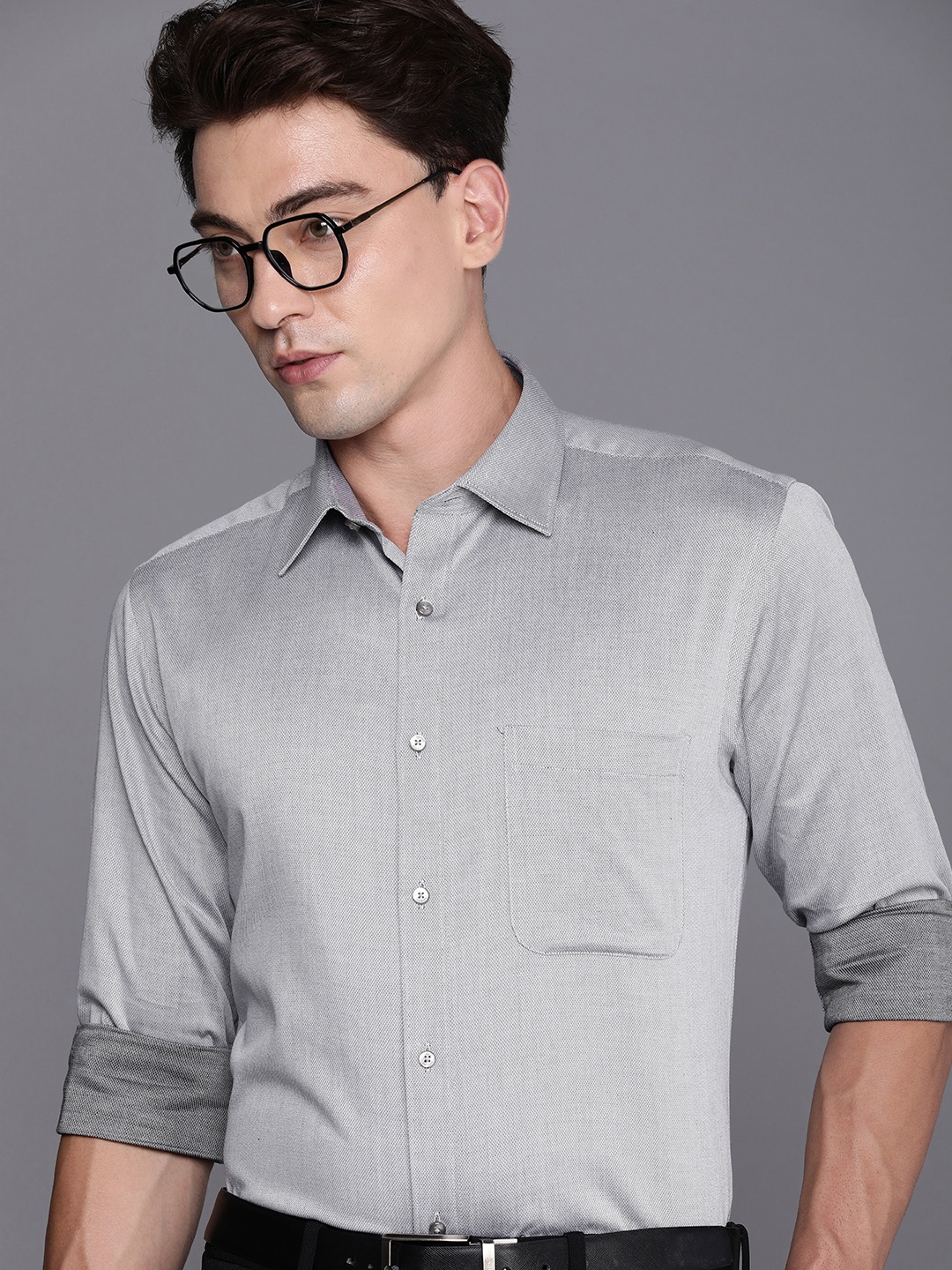 

Raymond Textured Slim Fit Pure Cotton Formal Shirt, Grey