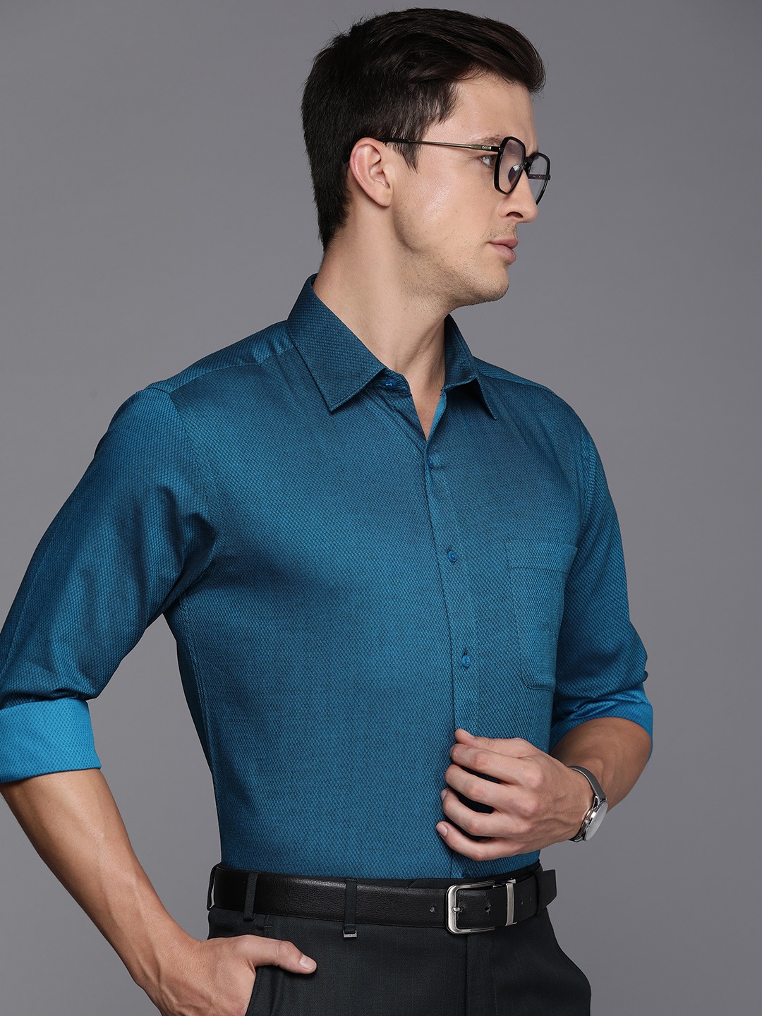 

Raymond Men Pure Cotton Slim Fit Opaque Formal Shirt, Blue