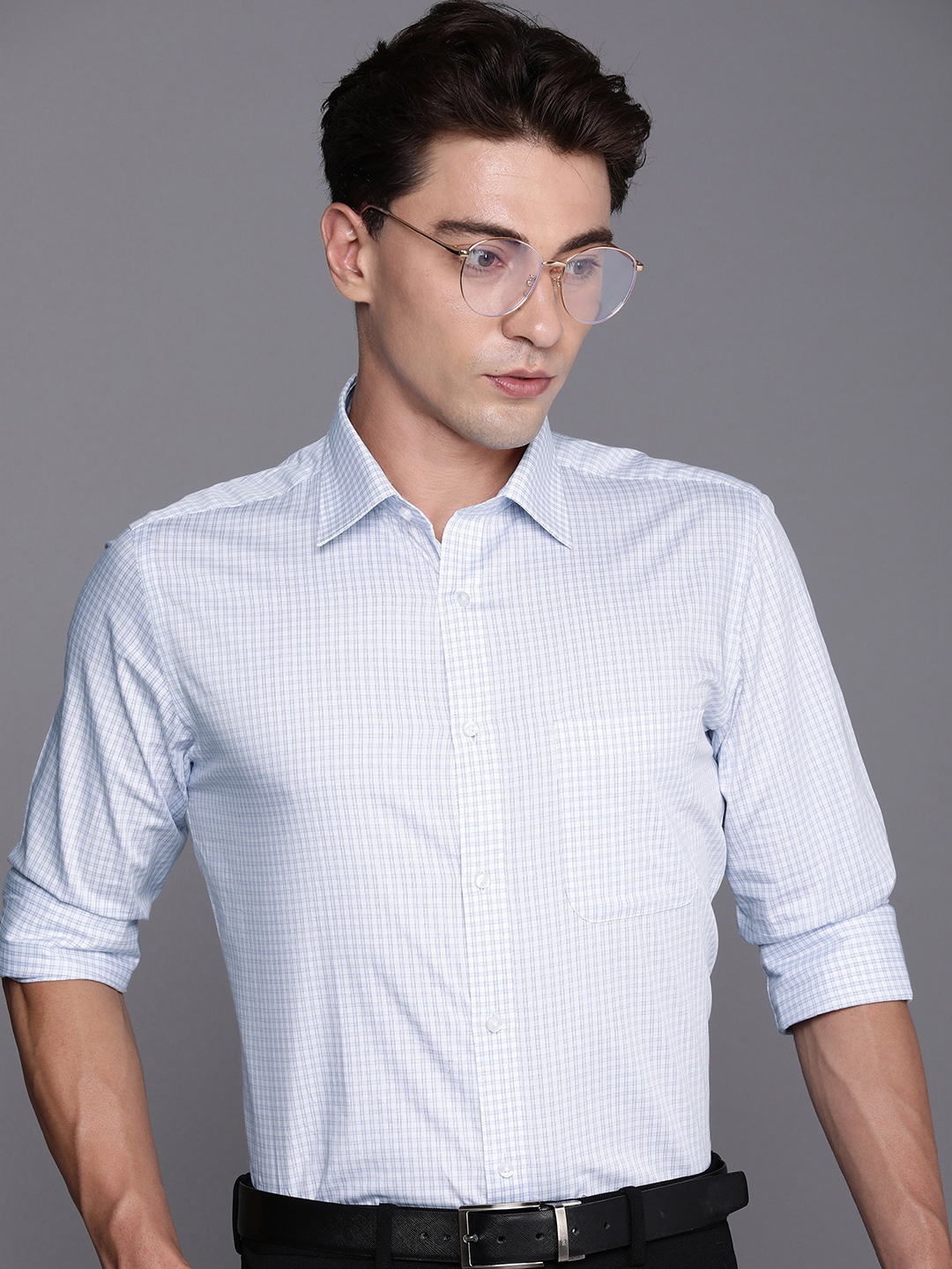 

Raymond Slim Fit Pure Cotton Checked Formal Shirt, Blue