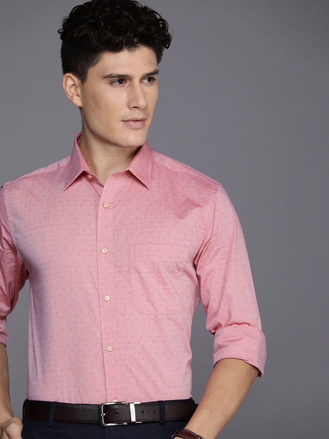 

Raymond Pure Cotton Self Design Slim Fit Formal Shirt, Pink