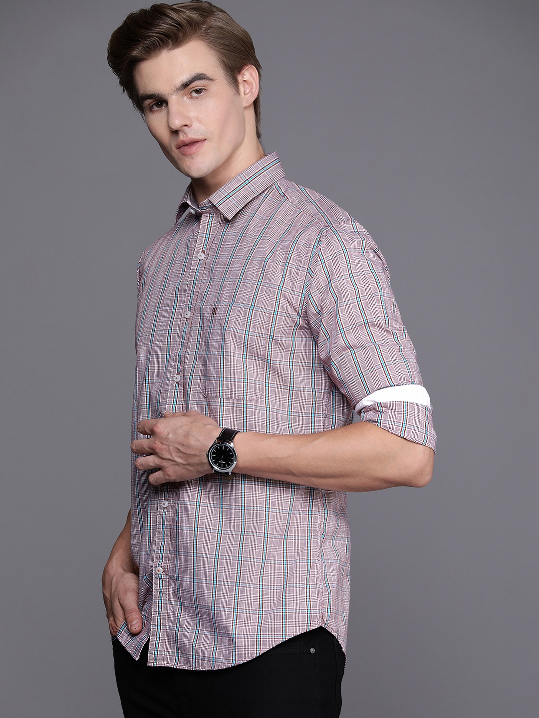 

Raymond Slim Fit Checked Pure Cotton Casual Shirt, Maroon
