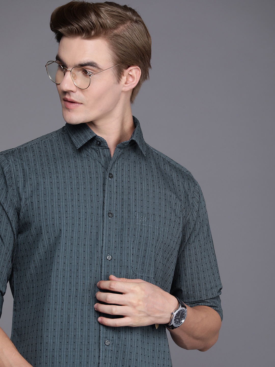 

Raymond Self Design Slim Fit Pure Cotton Casual Shirt, Charcoal