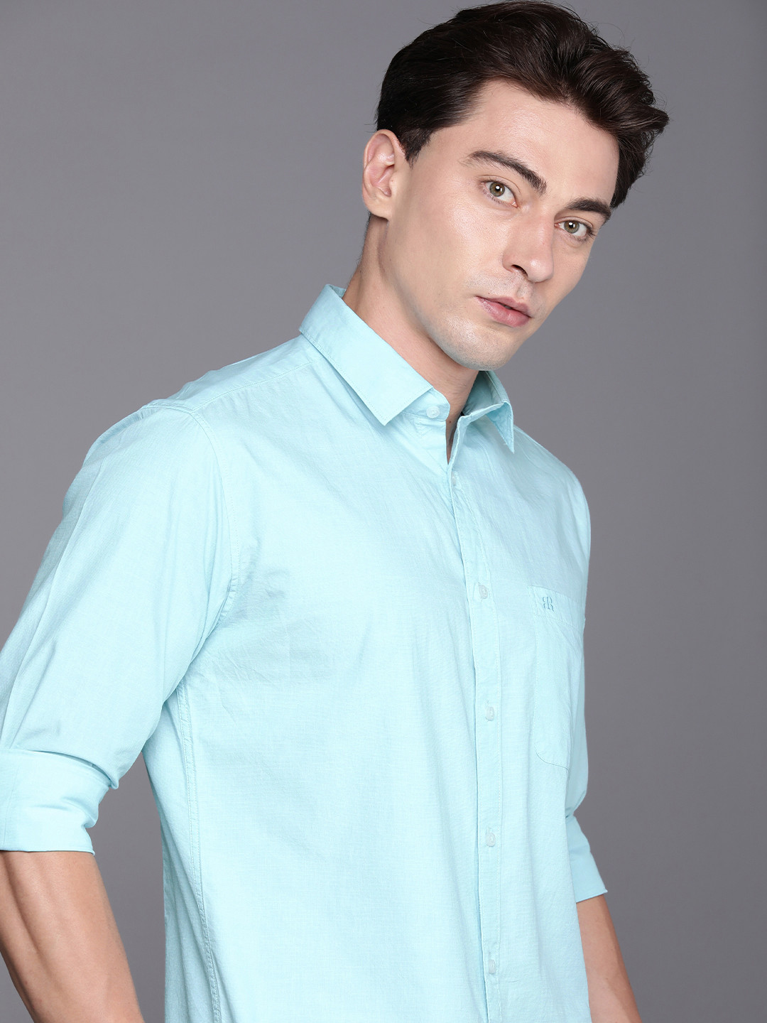 

Raymond Self Design Slim Fit Pure Cotton Casual Shirt, Blue