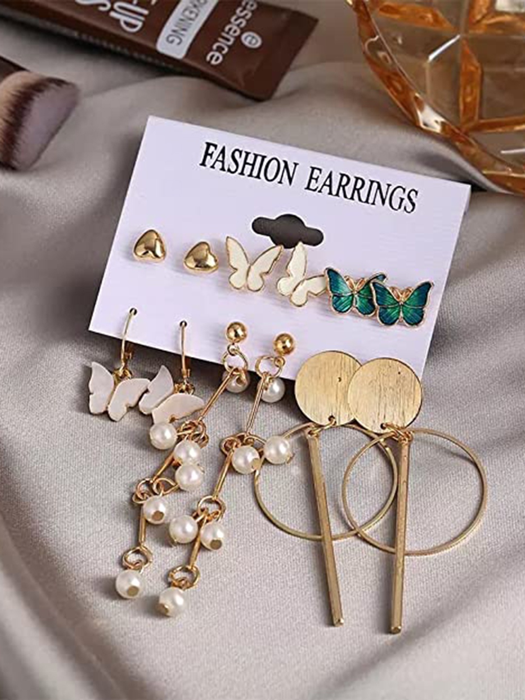 

VIEN Set Of 6 Gold-Plated Contemporary Drop Earrings