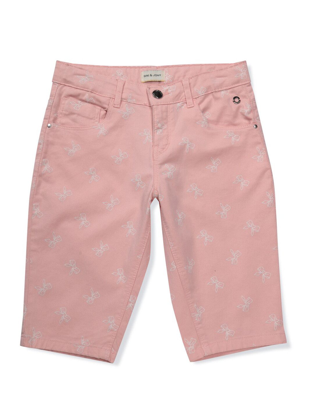 

Gini and Jony Girls Printed Mid-Rise Denim Shorts, Peach
