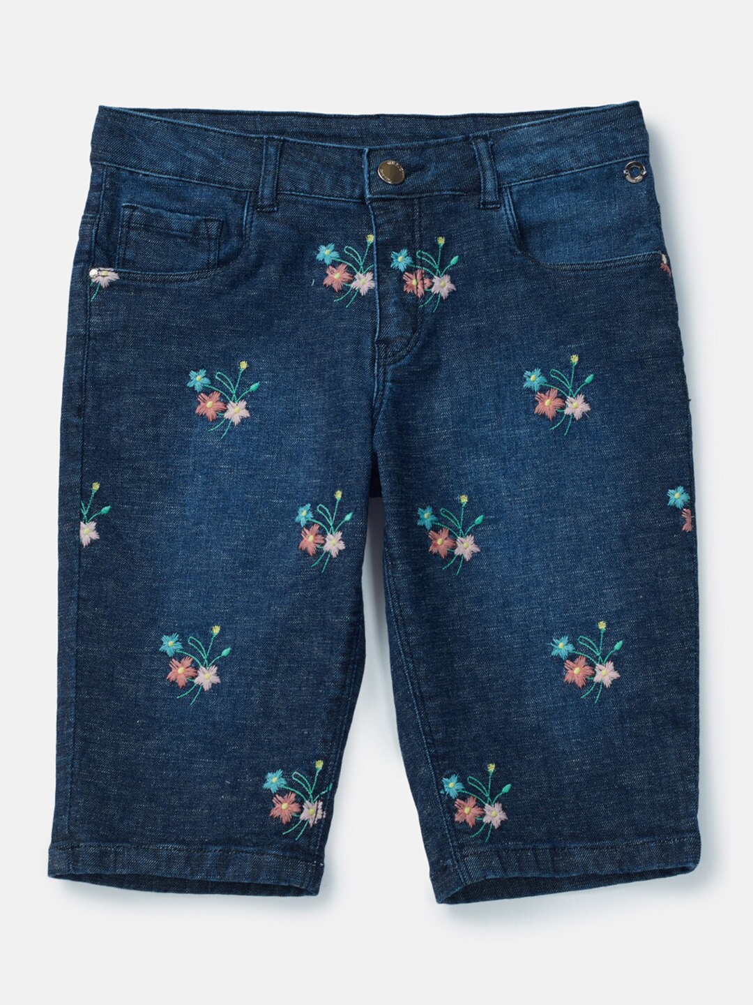 

Gini and Jony Girls Mid-Rise Printed Denim Capris, Navy blue