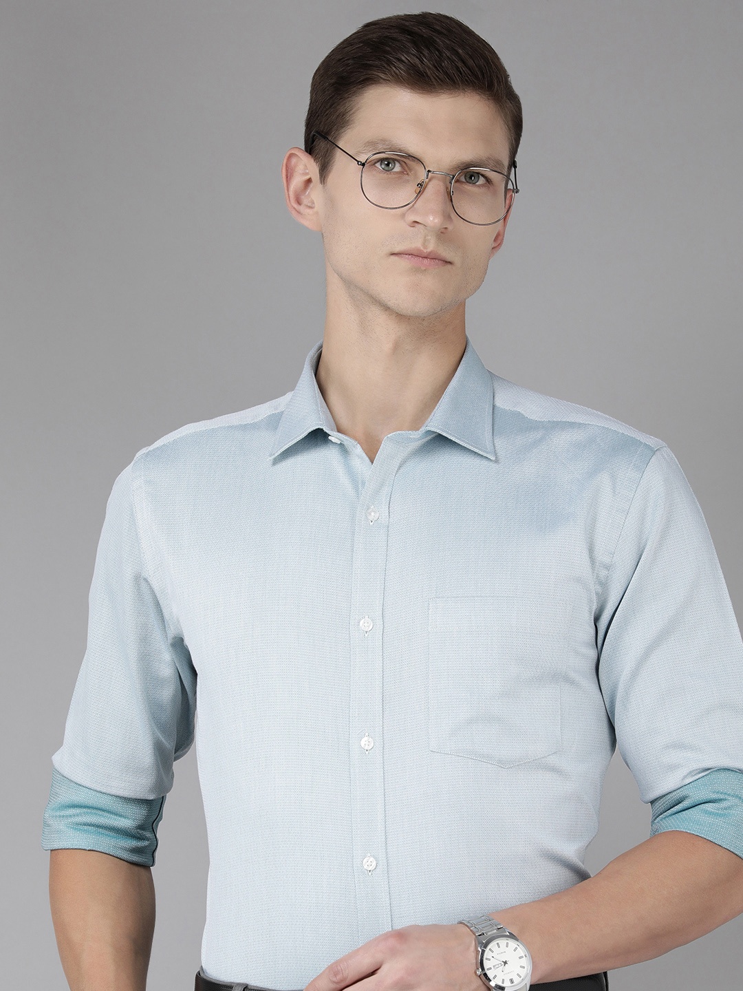 

Park Avenue Self Design Slim Fit Pure Cotton Formal Shirt, Blue