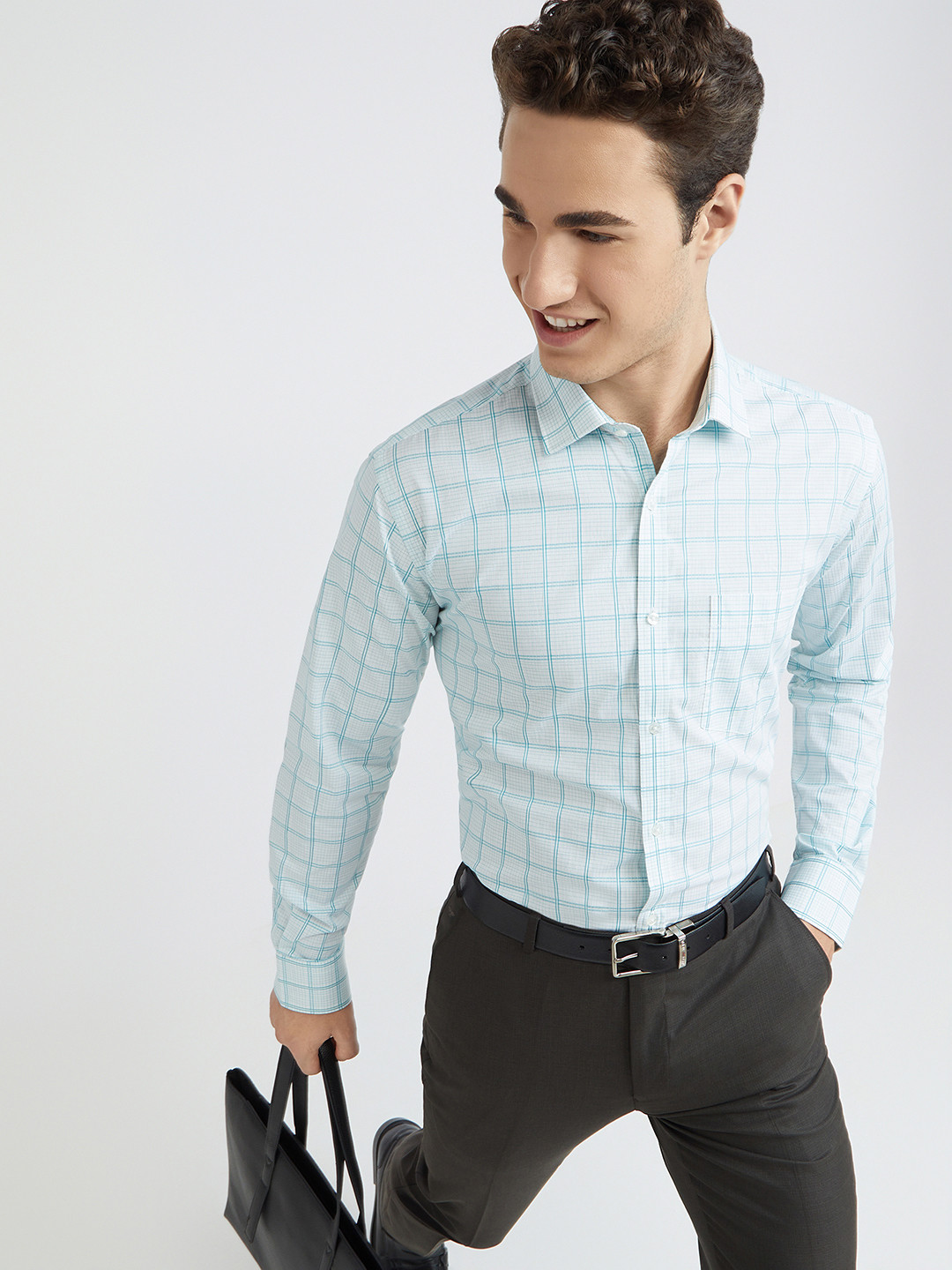

Park Avenue Slim Fit Checked Pure Cotton Formal Shirt, Blue