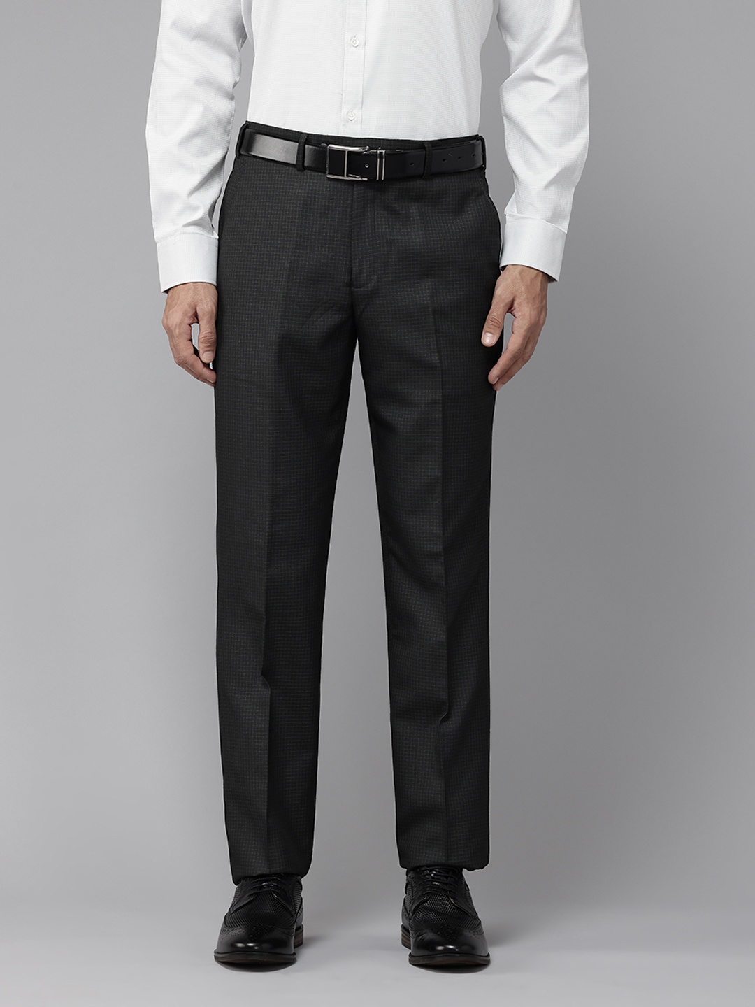 

Park Avenue Men Checked Smart Fit Formal Trousers, Black