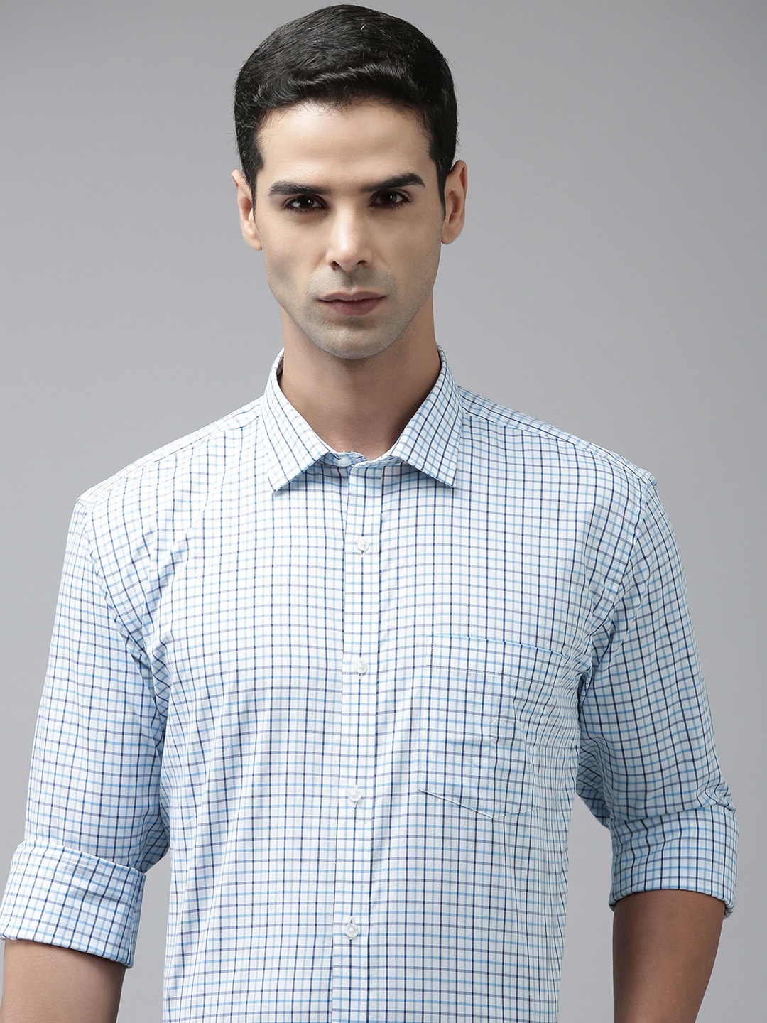 

Park Avenue Men Slim Fit Checked Pure Cotton Formal Shirt, Blue