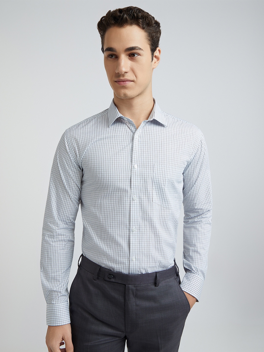 

Park Avenue Slim Fit Checked Pure Cotton Formal Shirt, White