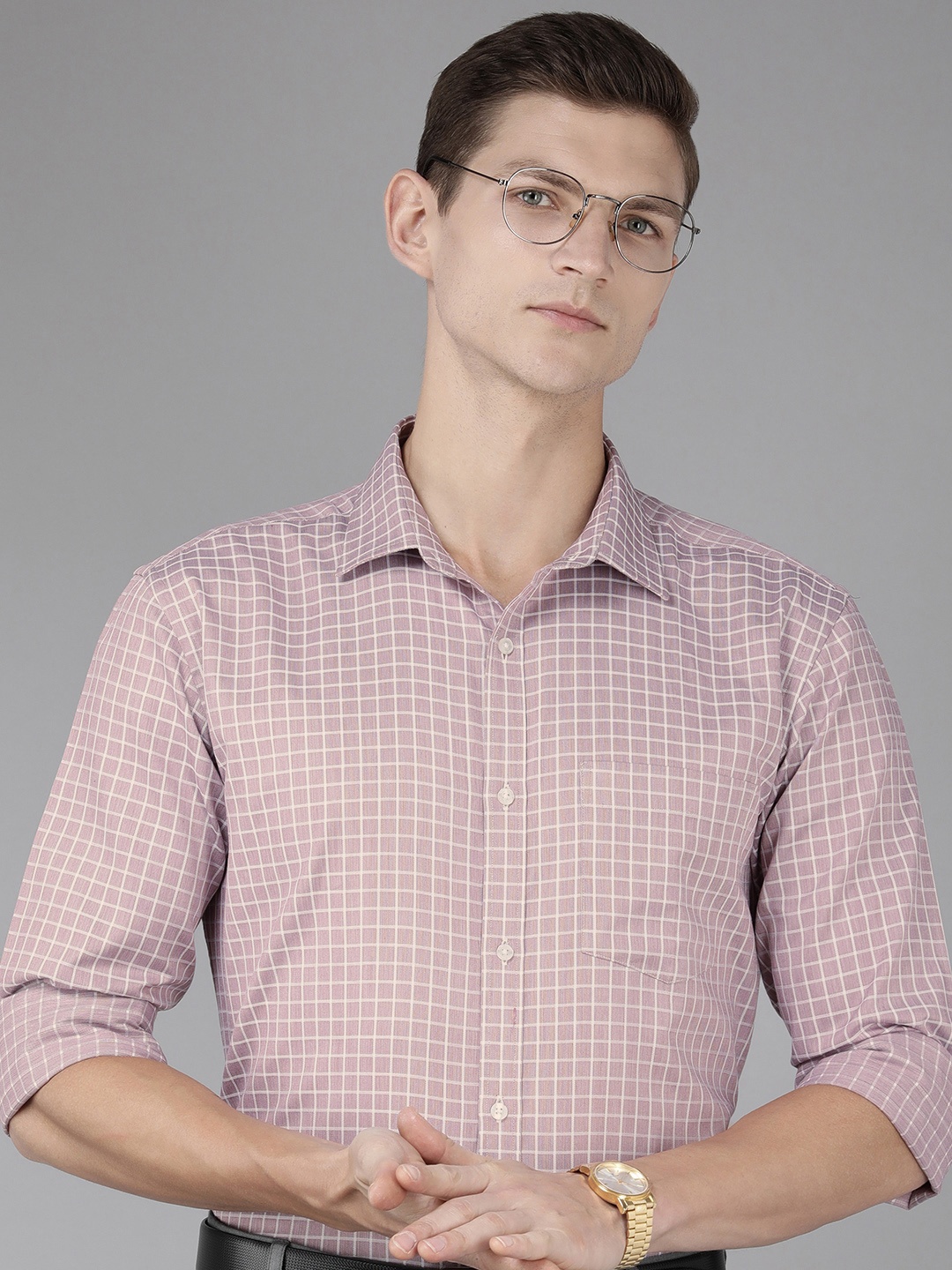 

Park Avenue Micro Checked Slim Fit Pure Cotton Formal Shirt, Purple