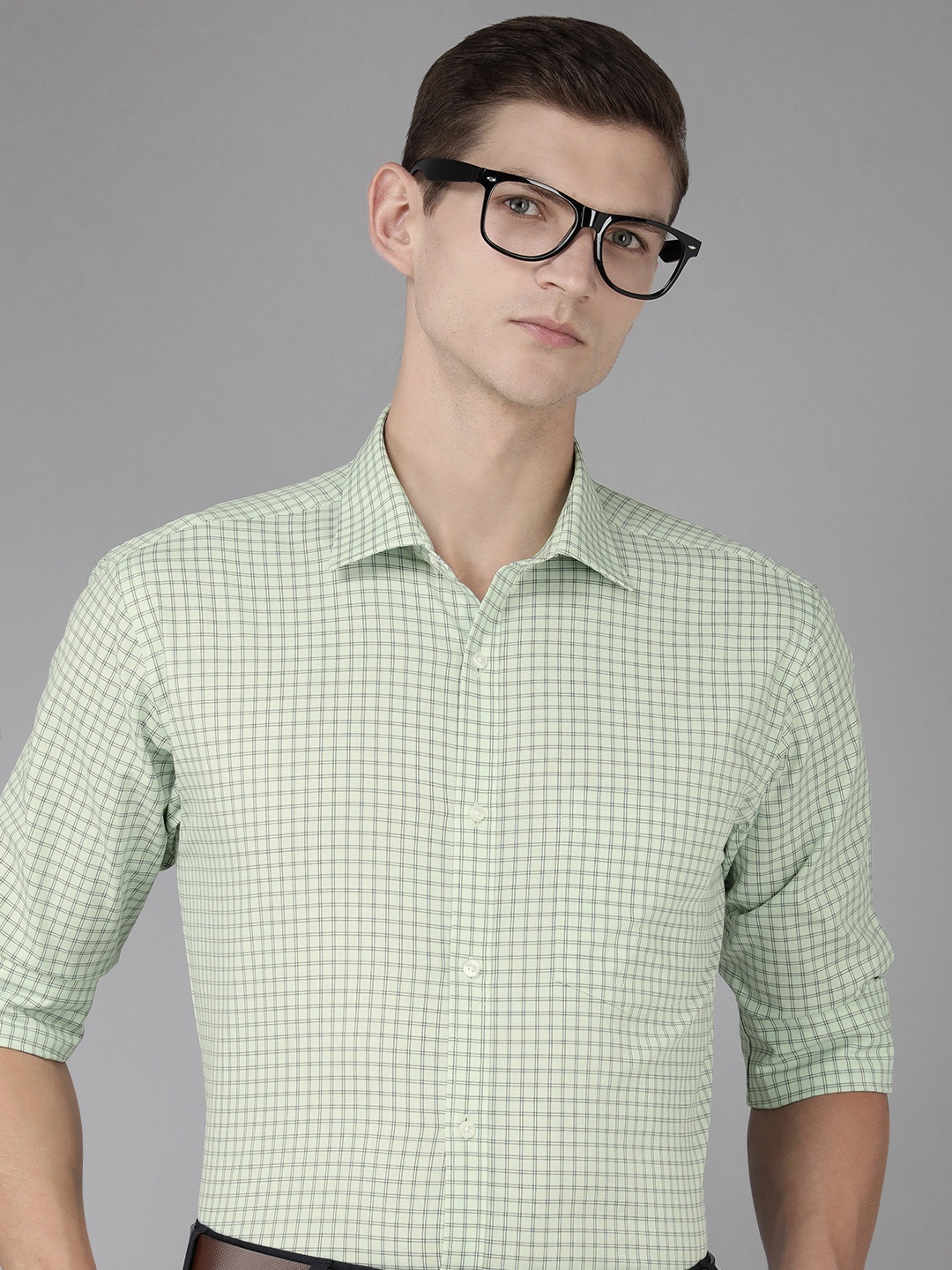 

Park Avenue Slim Fit Checked Pure Cotton Formal Shirt, Green