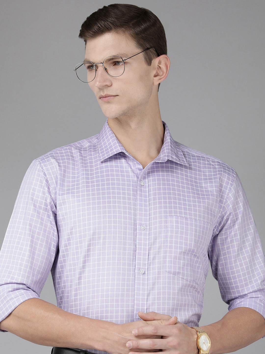 

Park Avenue Slim Fit Checked Pure Cotton Formal Shirt, Purple
