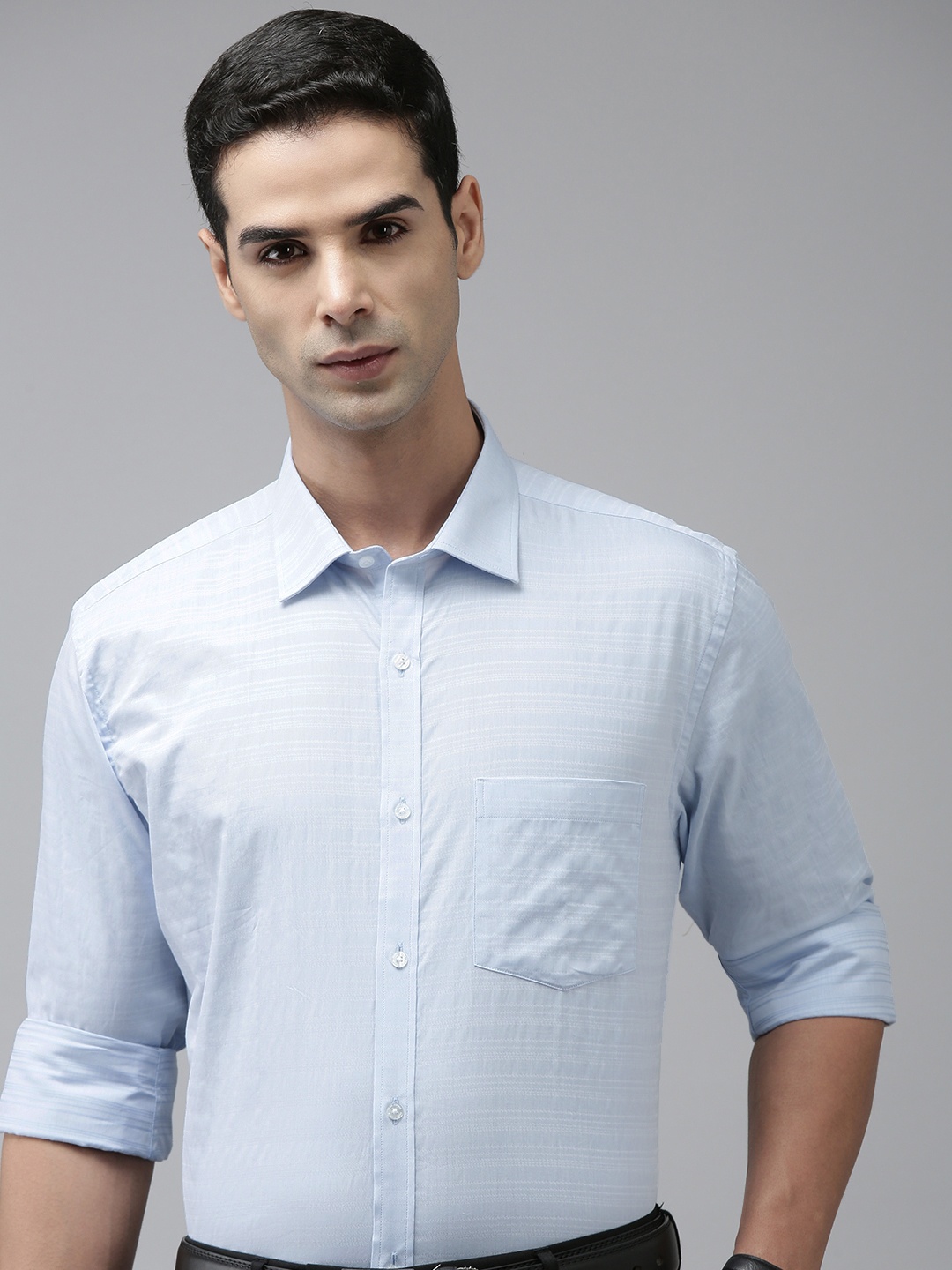 

Park Avenue Men Pure Cotton Slim Fit Horizontal Stripes Opaque Formal Shirt, Blue