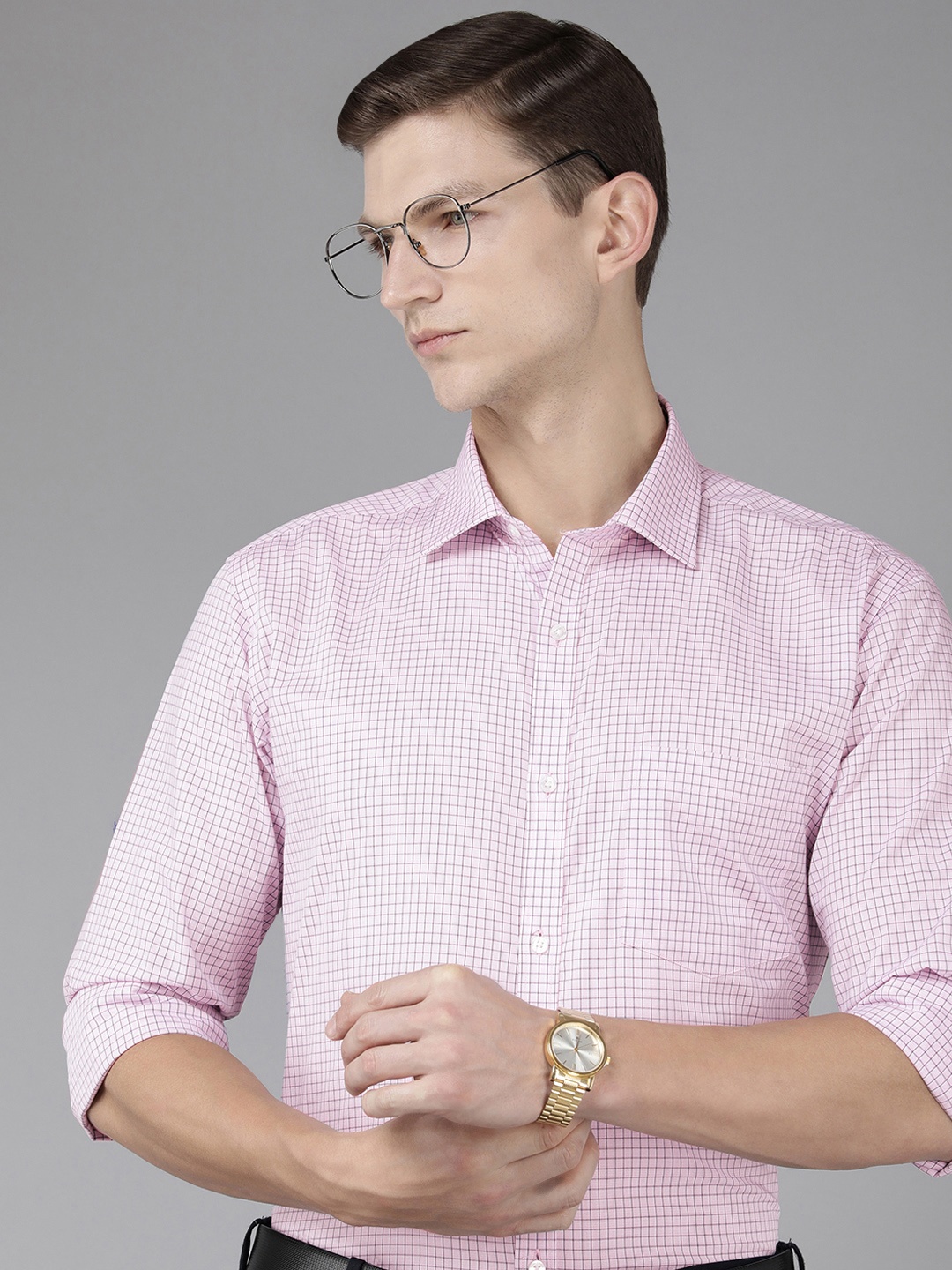 

Park Avenue Slim Fit Checked Pure Cotton Formal Shirt, Pink