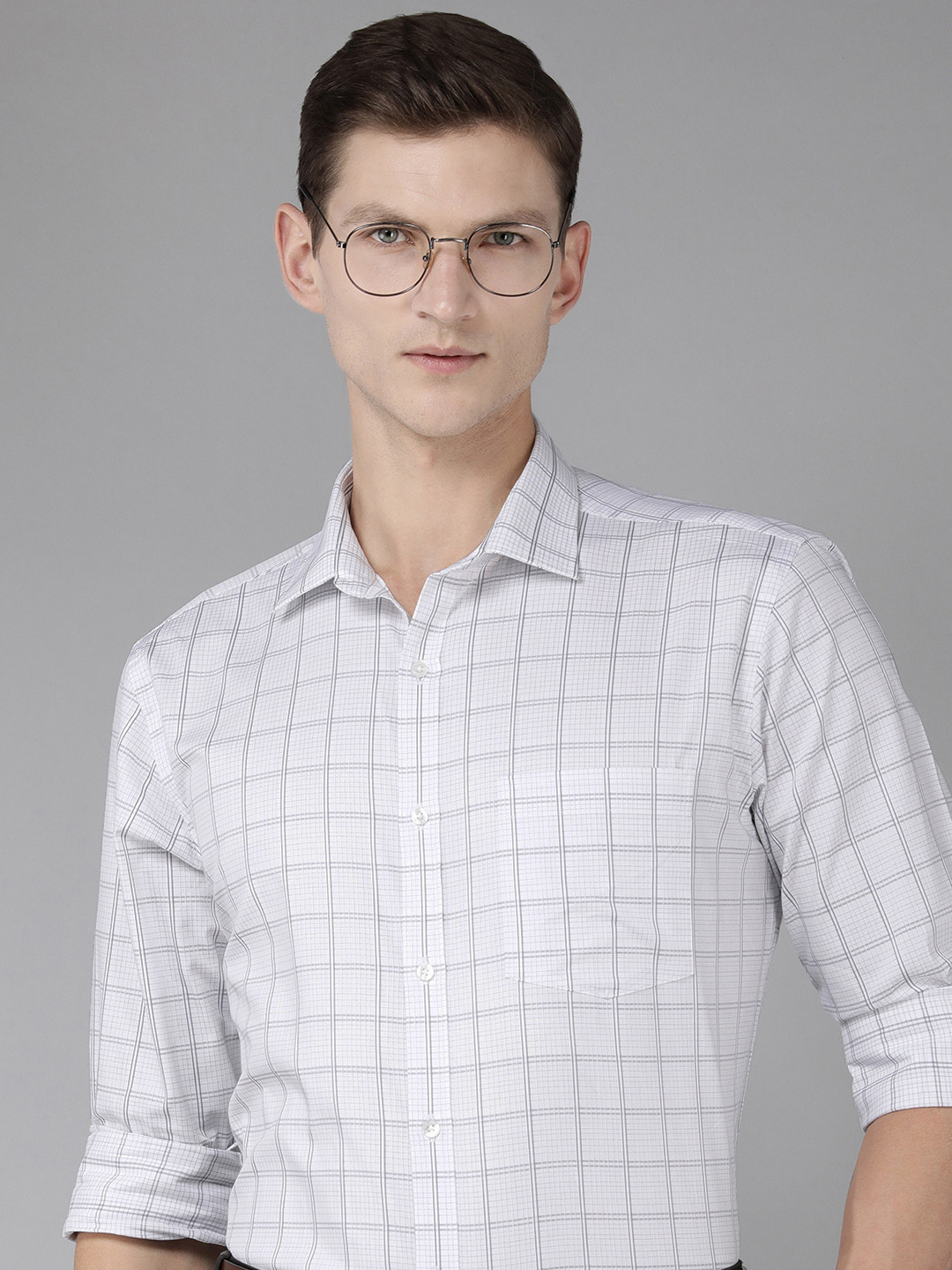 

Park Avenue Windowpane Checked Slim Fit Pure Cotton Formal Shirt, Grey