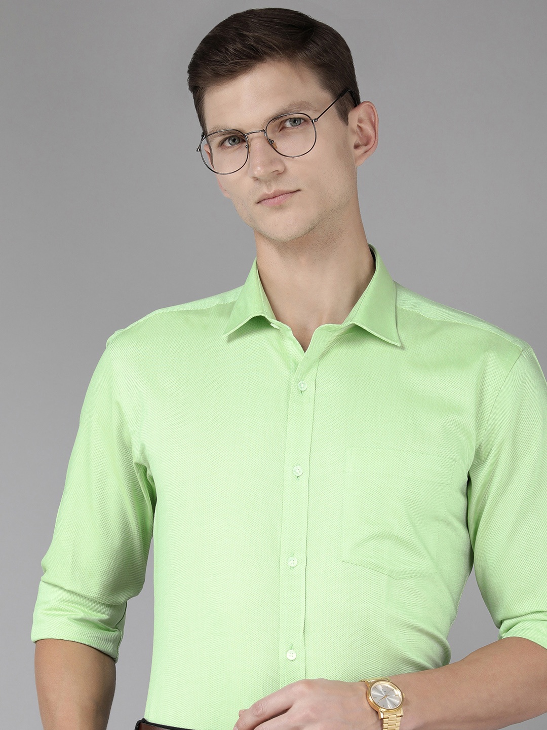 

Park Avenue Self Design Slim Fit Pure Cotton Formal Shirt, Green
