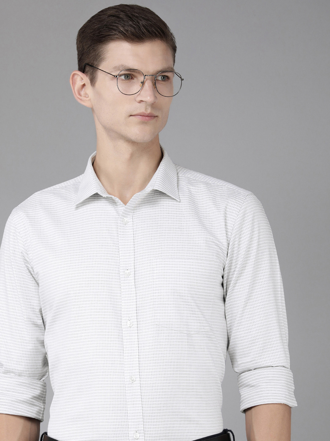 

Park Avenue Self Design Slim Fit Checked Formal Shirt, White