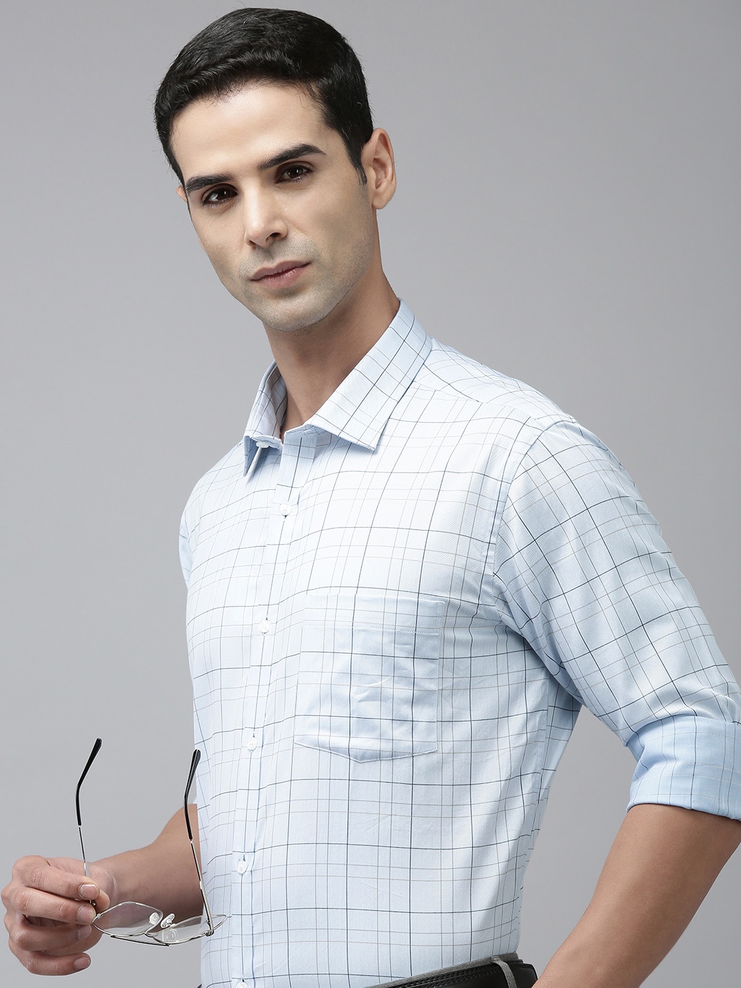 

Park Avenue Men Slim Fit Tartan Checks Opaque Pure Cotton Formal Shirt, Blue
