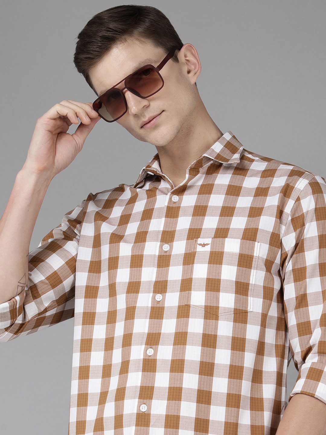 

Park Avenue Men Pure Cotton Slim Fit Checked Casual Shirt, Brown
