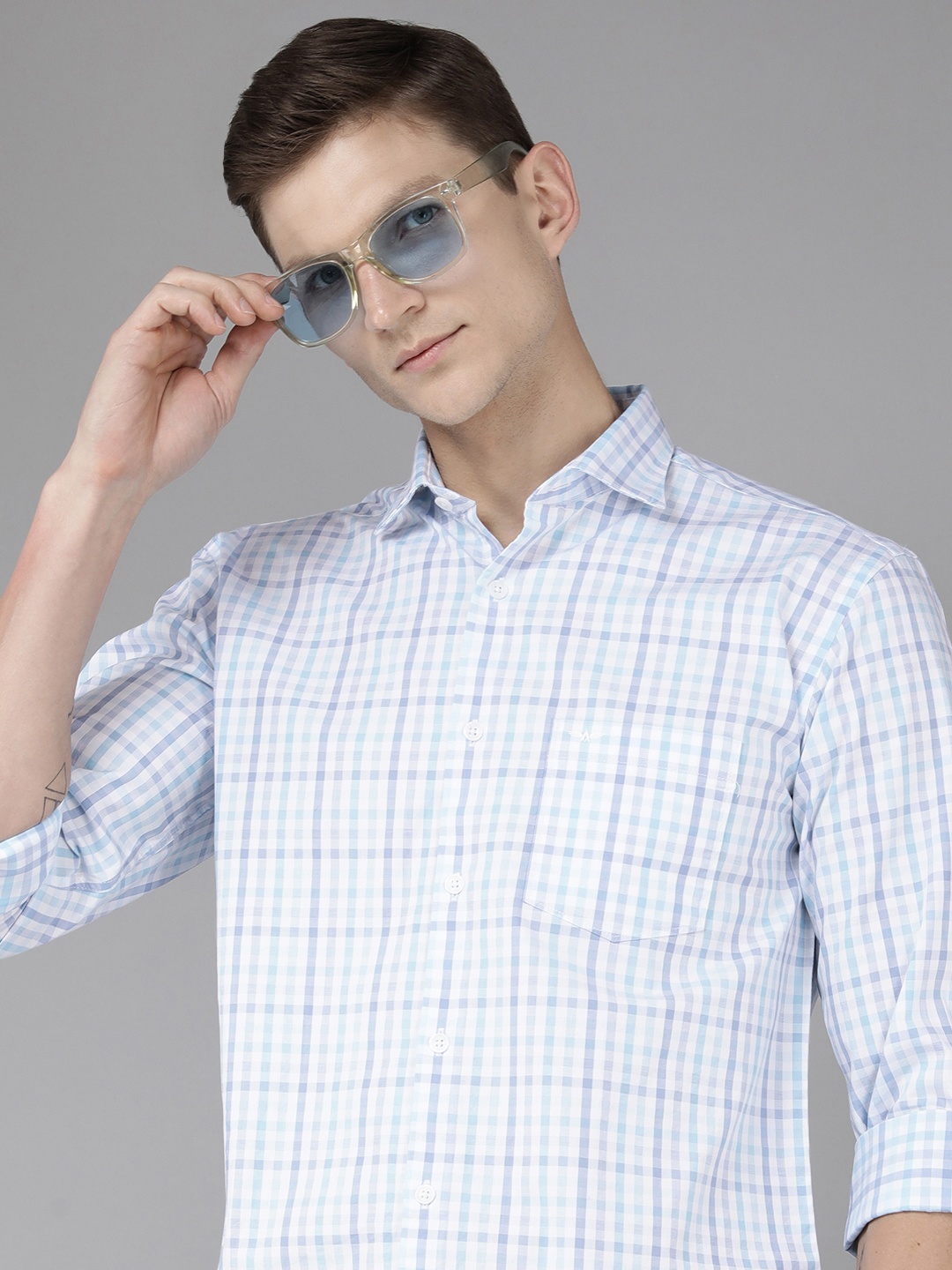 

Park Avenue Slim Fit Checked Pure Cotton Casual Shirt, Blue