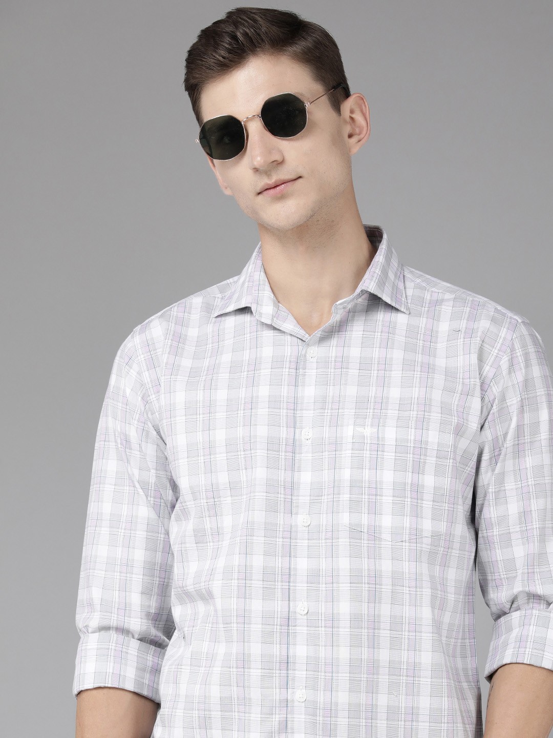 

Park Avenue Men Slim Fit Tartan Checks Opaque Pure Cotton Casual Shirt, Grey
