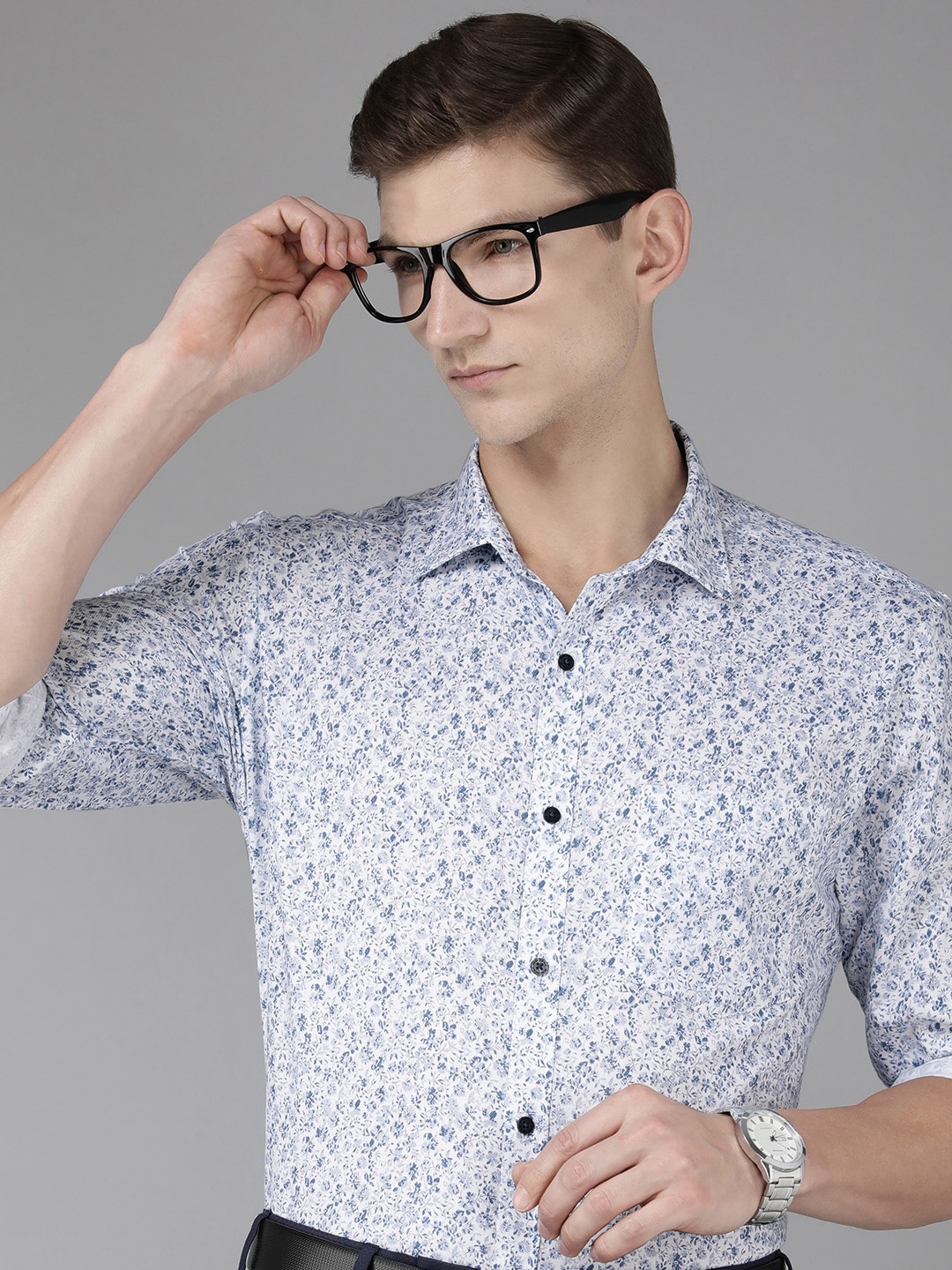 

Park Avenue Slim Fit Floral Printed Pure Cotton Formal Shirt, Blue