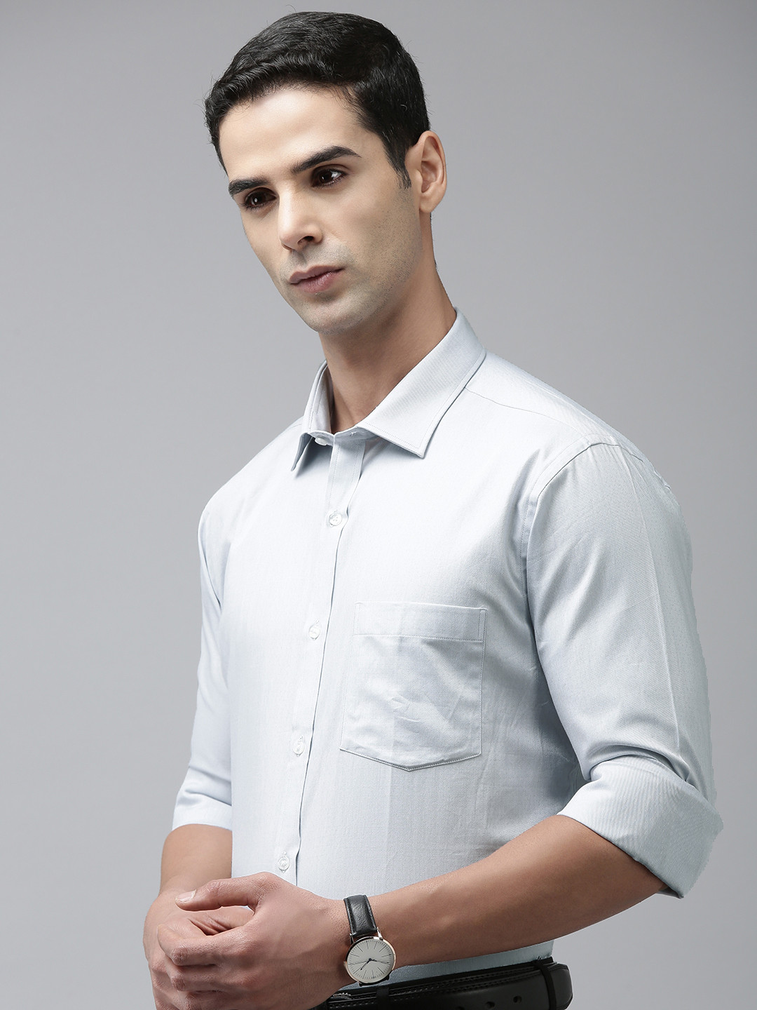 

Park Avenue Men Slim Fit Micro Ditsy Opaque Self Design Pure Cotton Formal Shirt, Grey