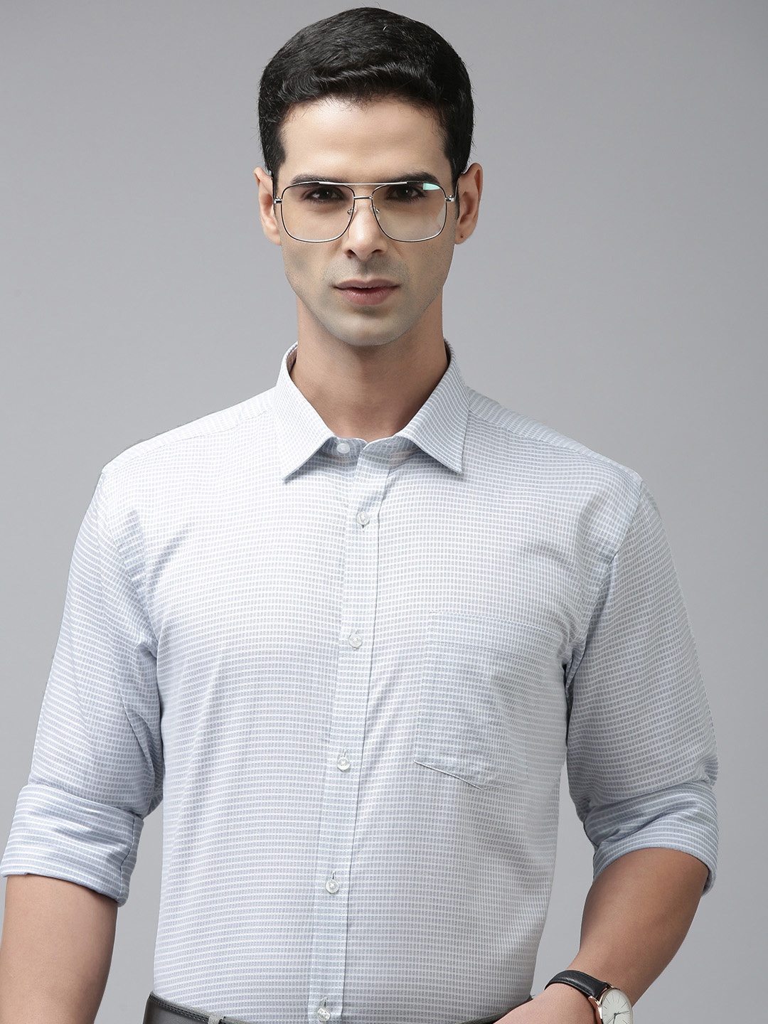 

Park Avenue Slim Fit Checked Pure Cotton Formal Shirt, Grey