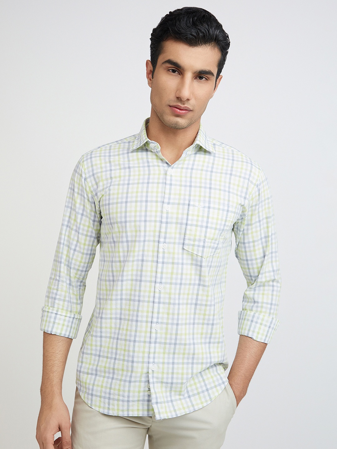 

Park Avenue Men Slim Fit Opaque Checked Pure Cotton Casual Shirt, Green